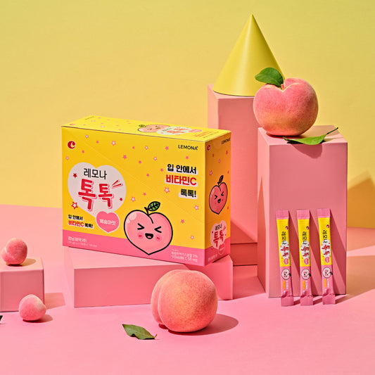 Kyung Nam Pharm Lemona Tok Tok Peach Flavor 2g X 100 Stick ๊ฒฝ๋จ์ ์ฝ ๋ ๋ชจ๋ ํกํก ๋ณต์ญ์๋ง 2g X 100ํฌ