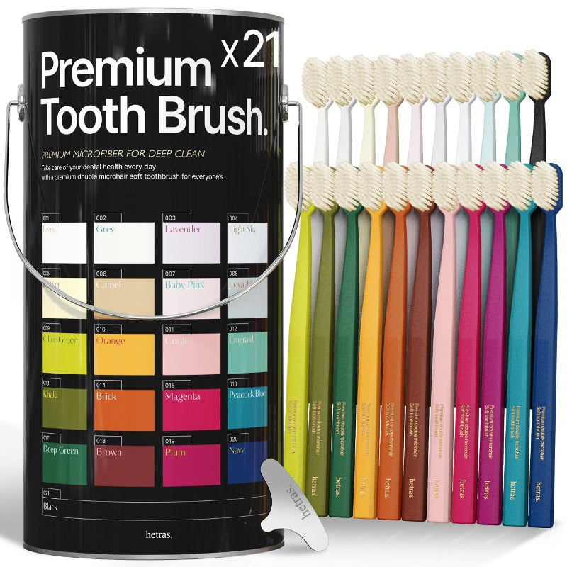 HETRAS Premium Scaling Double Microhair Soft Toothbrush 21-Piece Set 헤트라스 프리미엄 스케일링 이중 미세탄력 모 칫솔 21개입 세트
