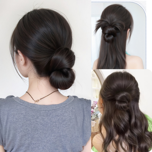 (쿠팡 베스트셀링🔥) Cozywave Voluminous Strong-Hold Low Spine Bun Hairpiece 코지웨이브 풍선한 강력고정 로우 가시번 똥머리 가발