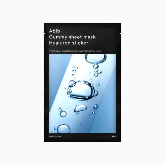 ABIB GUMMY SHEET MASK HYALURON STICKER 27ml x 10EA ์๋น๋ธ ๊ป๋ฑ์ง ์ํธ ๋ง์คํฌ ํ์๋ฃจ๋ก  ์คํฐ์ปค 27ml x 10๋งค์