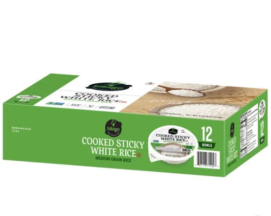 Bibigo Cooked Sticky White Rice Bowls, Medium Grain, 7.4 oz, 12-Count