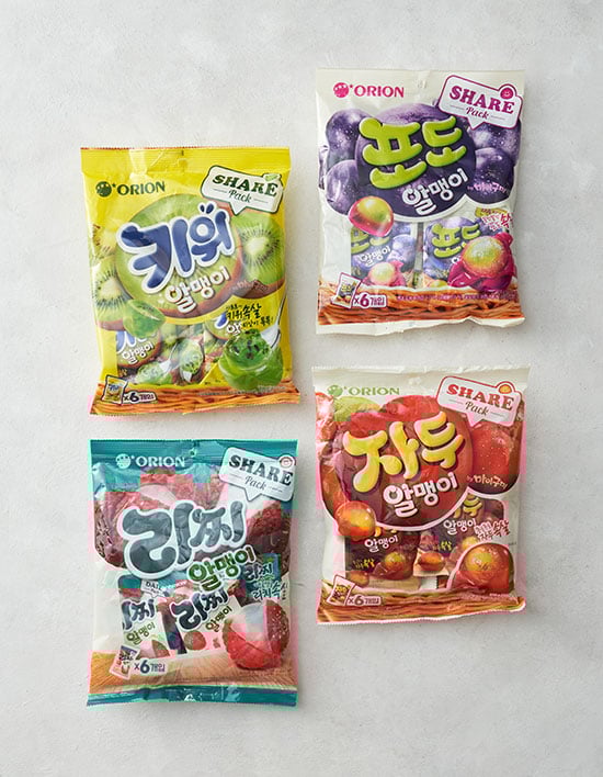 ORION Peelable gummies Kernel Jelly 216g (36g X 6EA) 4 flavors 오리온 후르츠 알맹이 젤리 216g (36g X 6EA) 4가지맛