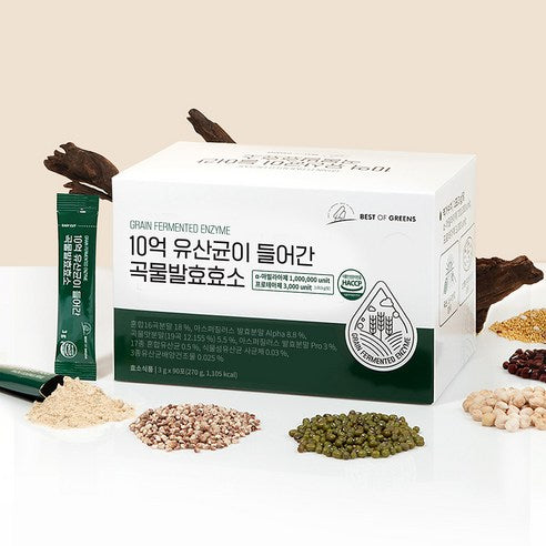 BEST OF GREENS Grain Fermented Enzyme with 1 Billion Probiotics 90 Sticks 베스트오브그린 10억 유산균이 들어간 곡물발효효소 90포