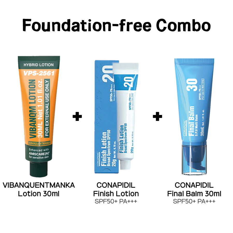 Foundation-Free Combo: Natural Glow Radiance Routine (VIBANQUENTMANKA LOTION 30ml + CONAPIDIL Finish Lotion SPF50+ PA+++ 20g + CONAPIDIL Final Balm 30ml) 파운데이션-프리 콤보 : 비반콴트망카 로션 30ml + 코나피딜 피니쉬 로션 SPF50+ PA+++ 20g + 코나피딜 파이널 밤 30ml