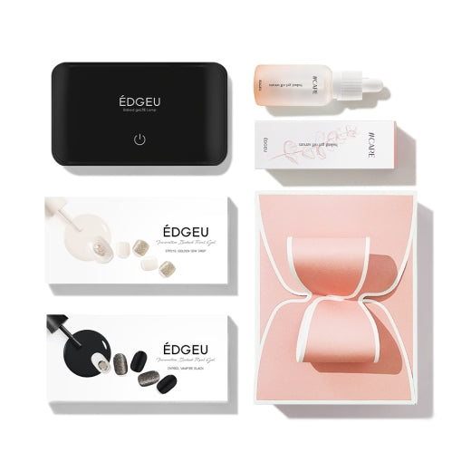EDGEU SPECIAL GIFT SET Press on Sticker Strips 2 kind with Curing Lamp, Gel Off Serum, gift box (์ฃ์ง์ ์คํ์
๊ธฐํํธ ์ธํธ 2์ข
๋ฅ ํ์ปฌ๋ฌ ์ต์ ค, ๋ฒ ์ดํฌ๋ ์ คํฐ์ด ๋จํ, ์ ค ์คํ ์ธ๋ผ, ๊ธฐํํธ ๋ฐ์ค)