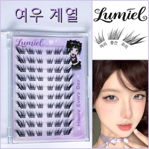 Lumiel Foxy Series Tassel Eyelash Cluster Natural Fox-Eye No-Glue Cluster Lashes Gumiho Style Tassel Eyelashes 60pcs (9–14mm) 여우 계열 속눈썹 내추럴 구미호 풍성한 만화 태슬 속눈썹 60pcs 9-14mm