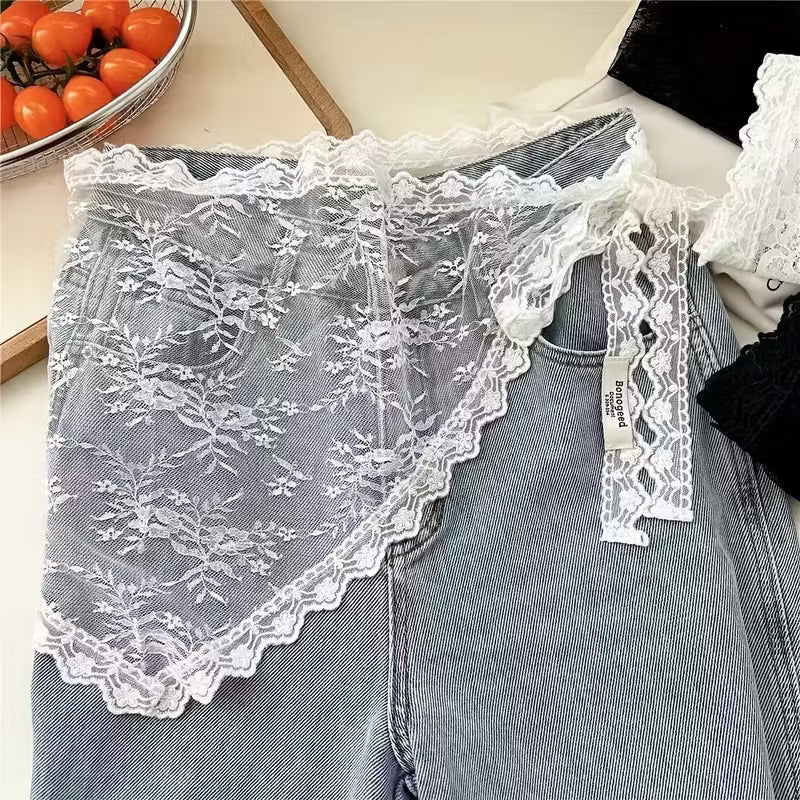 Vintage Bohemian Triangular Lace Scarf Festive Holiday and Beach Wrap for Fall and Winter Black / White 2 Color 빈티지 보헤미안 삼각 레이스 스카프 홀리데이 페스티브 비치 랩 가을 겨울용 2가지 색 검정 / 흰색