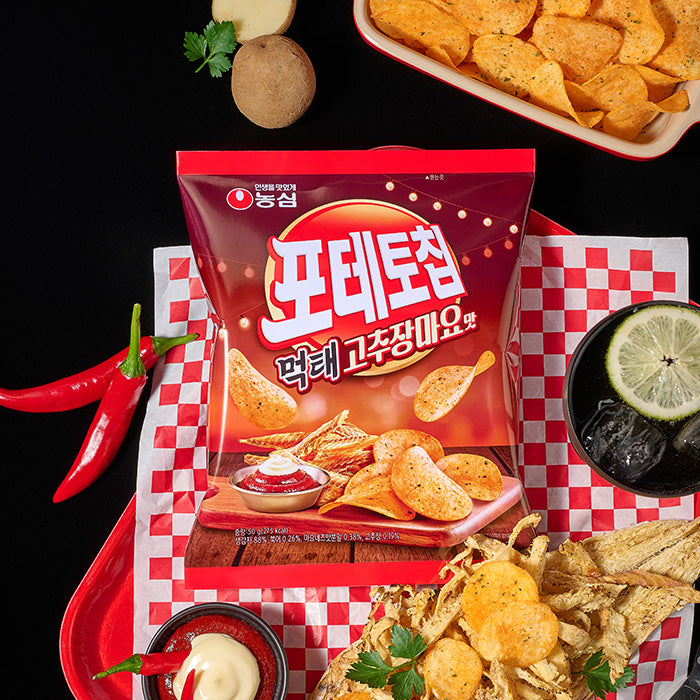 [PACK OF 3] Nongshim Potato Chips Muktae (Dried Pollack) Red Pepper with Gochujang Mayo Flavor 농심 포테이토칩 먹태고추장마요맛