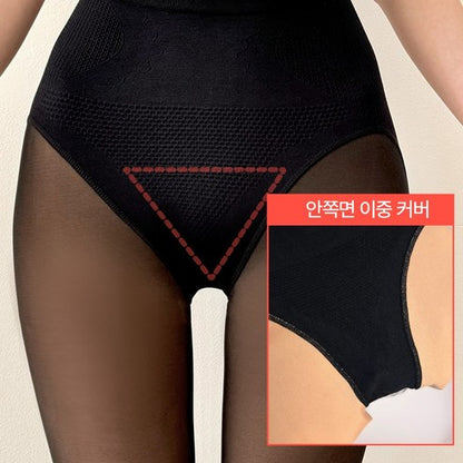 Chic Dot Sheer Illusion Fleece Lined Pantyhose Stockings Black 시크도트 착시 기모 스타킹 검정