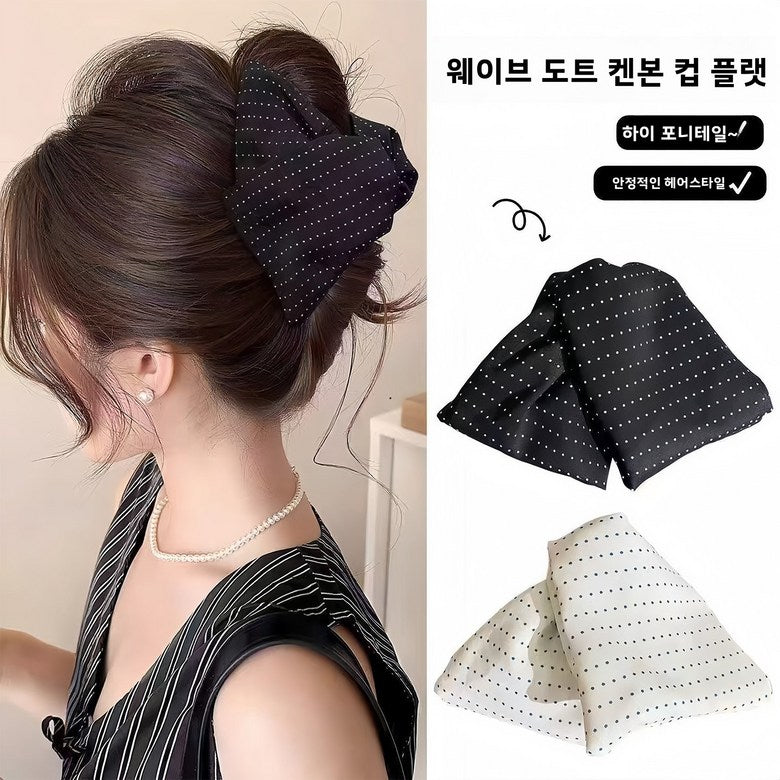 [BLACK&WHITE] Elegant Dotted Fabric Ribbon Shark Clip for Ponytail & Half-Up Hairstyles 2PCS 패브릭 도트무늬 리본 고급 삼각 집게핀 하이 포니테일 반묶음 올림머리 샤크 클립 2개입