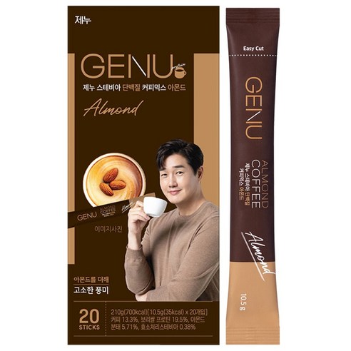 GENU Stevia Protein Coffee Mix Almond 제누 스테비아 단백질 커피믹스 아몬드 20 Sticks