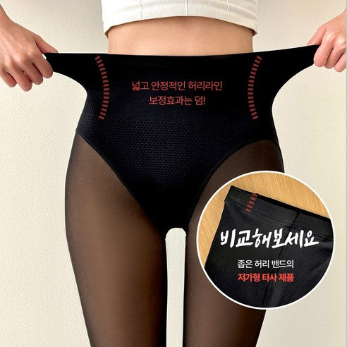 Chic Dot Sheer Illusion Fleece Lined Pantyhose Stockings Black 시크도트 착시 기모 스타킹 검정