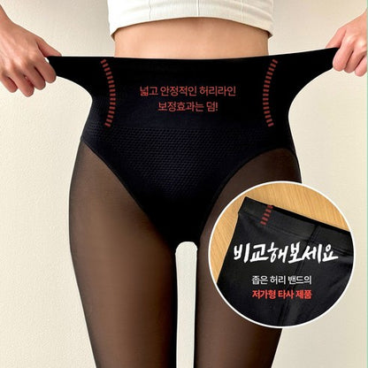 Chic Dot Sheer Illusion Fleece Lined Pantyhose Stockings Black 시크도트 착시 기모 스타킹 검정