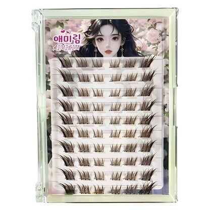 AMILIM Natural No Glue Cluster Eyelashes Brown Reusable Bulk 11mm Lightweight Fox-Eye Extension Effect 애미림 노글루 가닥손눈썹 브라운 11mm 여우디자인 여우속눈썹 속눈썹 대용량 재사용 가능