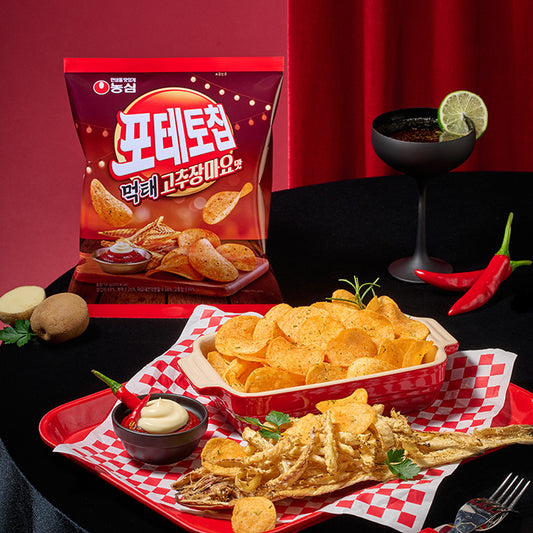 [PACK OF 3] Nongshim Potato Chips Muktae (Dried Pollack) Red Pepper with Gochujang Mayo Flavor 농심 포테이토칩 먹태고추장마요맛