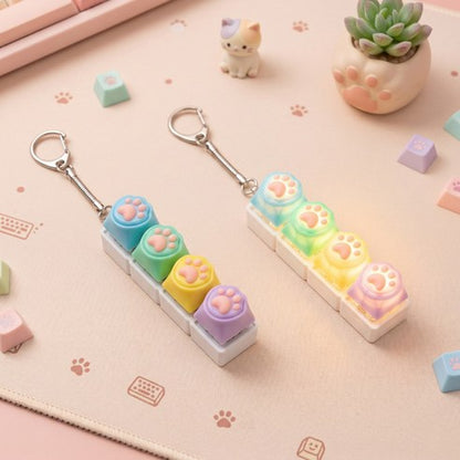 [PACK OF 2] BROKEY 4-Key Rainbow LED Cat Paw Keycap Keychain Fidget Toy 브로키 4키 레인보우 LED 고양이 발바닥 젤리 키캡 딸깍이 키링 피젯토이