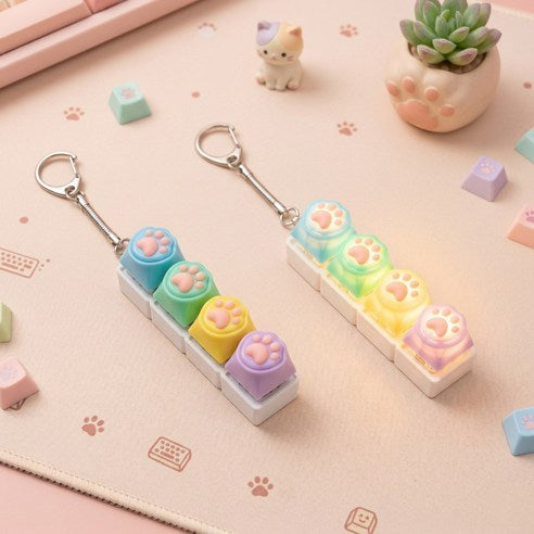 [PACK OF 2] BROKEY 4-Key Rainbow LED Cat Paw Keycap Keychain Fidget Toy 브로키 4키 레인보우 LED 고양이 발바닥 젤리 키캡 딸깍이 키링 피젯토이