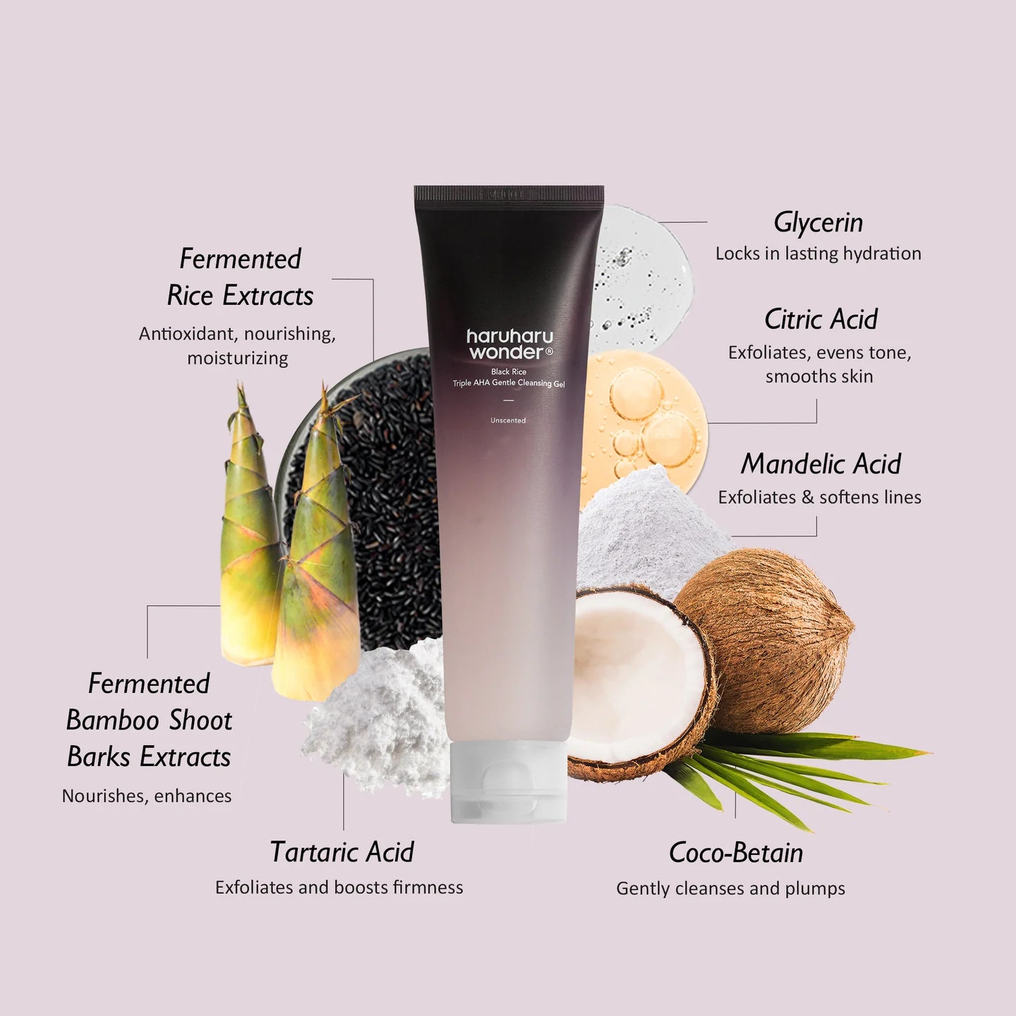 Haruharu Wonder Black Rice Triple AHA Gentle Cleansing Gel Unscented 100ml 하루하루원더 블랙라이스 트리플 아하 젠틀 클렌징 젤 100ml