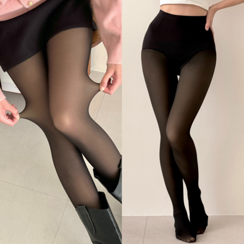 Chic Dot Sheer Illusion Fleece Lined Pantyhose Stockings Black 시크도트 착시 기모 스타킹 검정