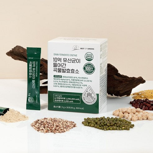 BEST OF GREENS Grain Fermented Enzyme with 1 Billion Probiotics 30 Sticks 베스트오브그린 10억 유산균이 들어간 곡물발효효소 30포