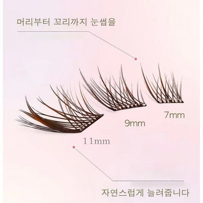 AMILIM Natural No Glue Cluster Eyelashes Brown Reusable Bulk 11mm Lightweight Fox-Eye Extension Effect 애미림 노글루 가닥손눈썹 브라운 11mm 여우디자인 여우속눈썹 속눈썹 대용량 재사용 가능