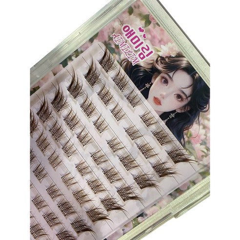 AMILIM Natural No Glue Cluster Eyelashes Brown Reusable Bulk 11mm Lightweight Fox-Eye Extension Effect 애미림 노글루 가닥손눈썹 브라운 11mm 여우디자인 여우속눈썹 속눈썹 대용량 재사용 가능