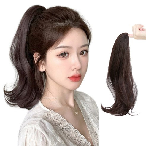 (쿠팡 베스트셀링🔥) Ponytail Extension Wig Bun Style Hair Silky Claw Clip Dark Brown 머릿결 좋은 집게형 포니테일 가발 똥머리 가능 다크브라운