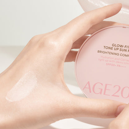 AGE20'S Glow-Fit Tone Up Sun Pact 12.5g SPF50+ PA++++ 에이지 투웨니스 글로우핏 톤업 선팩트 12.5g SPF50+ PA++++ Pink Beige Tone-Up Hydrating Sun Protection Natural Dewy Finish