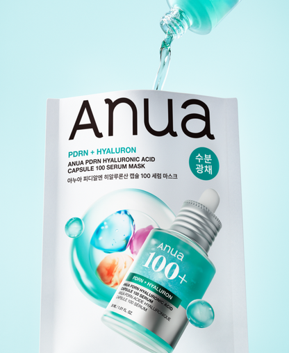 Anua PDRN Hyaluronic Acid Capsule 100 Serum Mask 10 Sheets 아누아 피디알엔 히알루론산 캡슐 100 세럼 마스크 #탱글물광케어 #수분광채