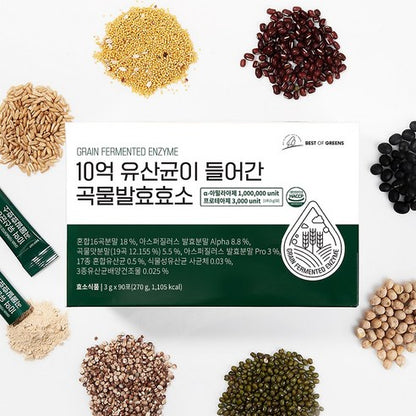 BEST OF GREENS Grain Fermented Enzyme with 1 Billion Probiotics 90 Sticks 베스트오브그린 10억 유산균이 들어간 곡물발효효소 90포