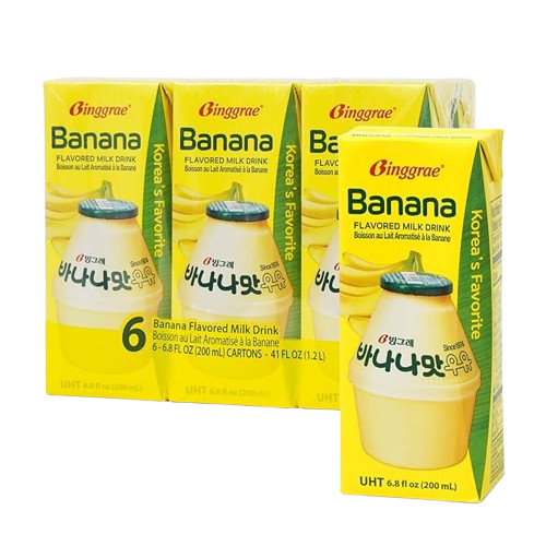 [PACK OF 6] BINGGRAE BANANA FLAVORED MILK DRINK 200ml 빙그레 바나나맛 우유 200ml