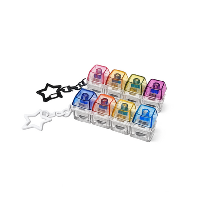 [PACK OF 2] JuMarket LEDTransparent 4-Key Rainbow Switch Keyboard Keycap Clicker Keychain Fidget Toy 쥬마켓 LED 레인보우 키보드 키캡 클릭커 딸깍이 키링 4구 피젯토이