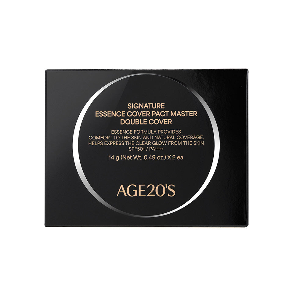 Age20's Signature Essence Cover Pact Master Double Cover SPF50+ PA++++ Case + 2 Refills 에이지투웨니스 시그니처 에센스 커버 팩트 마스터 더블 커버 SPF50+ PA++++ 케이스 + 리필 2개입