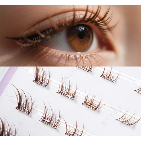 AMILIM Natural No Glue Cluster Eyelashes Transparent Line Brown Reusable Bulk 11mm Lightweight Fox-Eye Extension Effect Natural Fox-Eye Look 애미림 노글루 가닥손눈썹 투명 브라운 11mm 여우디자인 여우속눈썹 속눈썹 대용량 재사용 가능