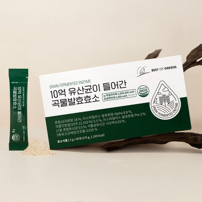 BEST OF GREENS Grain Fermented Enzyme with 1 Billion Probiotics 90 Sticks 베스트오브그린 10억 유산균이 들어간 곡물발효효소 90포
