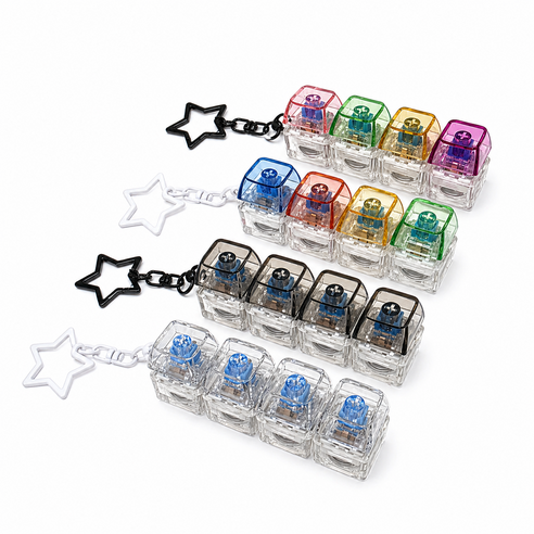 [PACK OF 2] JuMarket LEDTransparent 4-Key Rainbow Switch Keyboard Keycap Clicker Keychain Fidget Toy 쥬마켓 LED 레인보우 키보드 키캡 클릭커 딸깍이 키링 4구 피젯토이