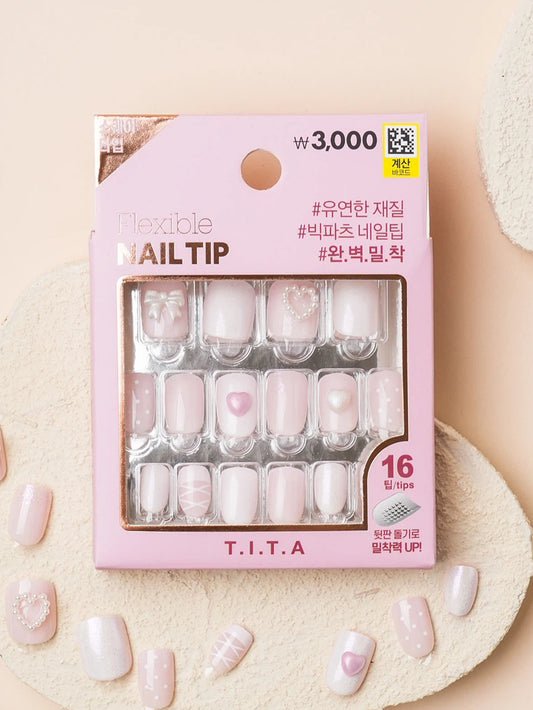 T.I.T.A Press Flexible Square Nail Tips #1 티타프레스 플렉시블 스퀘어 네일팁 #1 Balletcore Ribbon & Toe Shoe