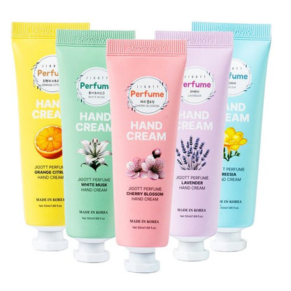 Jigott Perfume Assorted Hand Cream Set of 5 50ml / 1.69 fl.oz 지고트 퍼퓸 핸드크림 5종 50ml (Cherry Blossom/White Musk/Orange Citrus/Freesia/Lavender)