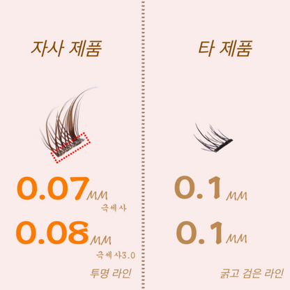 AMILIM Natural No Glue Cluster Eyelashes Transparent Line Brown Reusable Bulk 11mm Lightweight Fox-Eye Extension Effect Natural Fox-Eye Look 애미림 노글루 가닥손눈썹 투명 브라운 11mm 여우디자인 여우속눈썹 속눈썹 대용량 재사용 가능