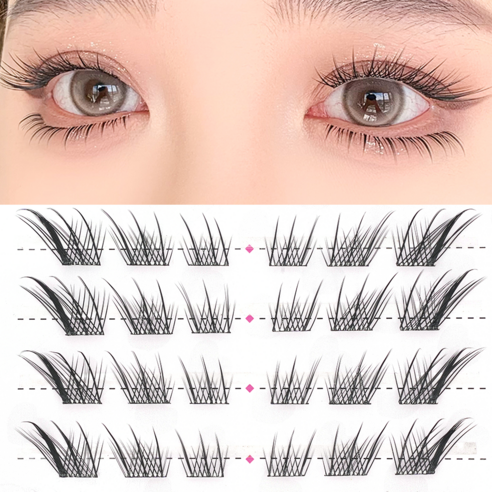 Keka No Glue Fox Eyelashes Keka 10-14mm 노글루 여우 속눈썹 인조 부분 속눈썹 가닥 속눈썹 60가닥 여우속눈썹 Foxy Eyes Foxy Lashes Fox Eyelashes