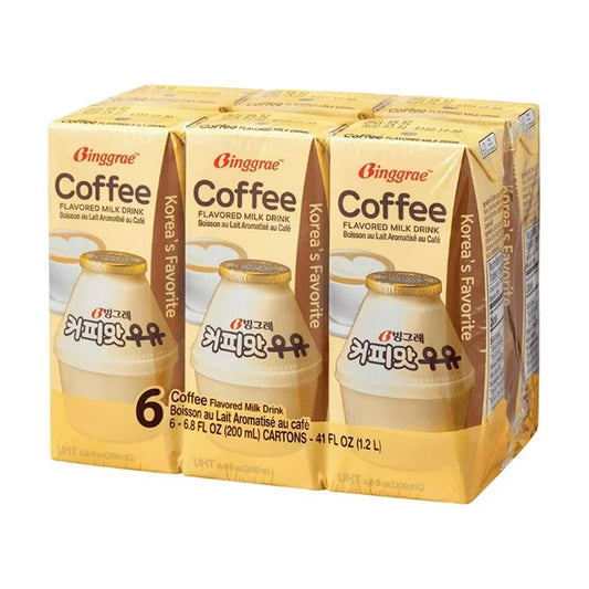[PACK OF 6] BINGGRAE COFFEE  FLAVORED MILK DRINK 200ml 빙그레 커피맛 우유 200ml