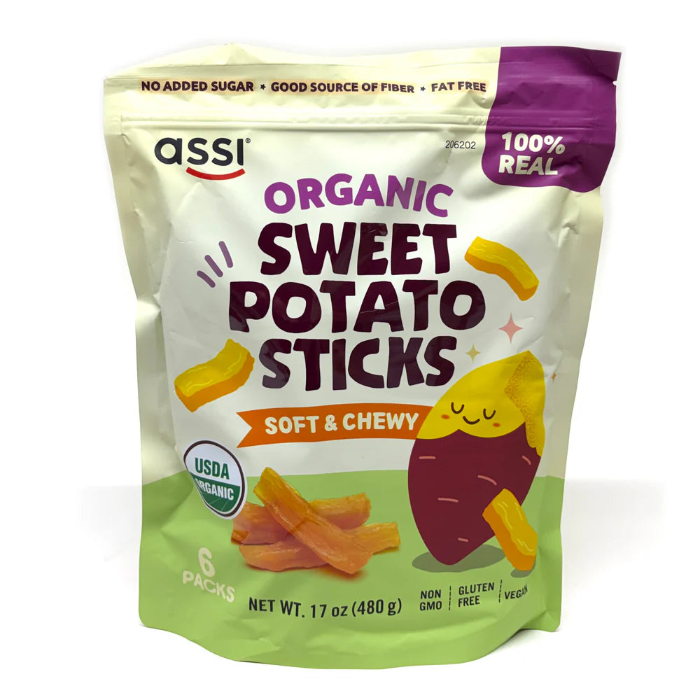 Assi Organic Sweet Potato Sticks 2.82 oz X 6 Packets 아씨 올가닉 부드럽고 쫄깃한 고구마 스틱 2.82 oz X 6 Packets