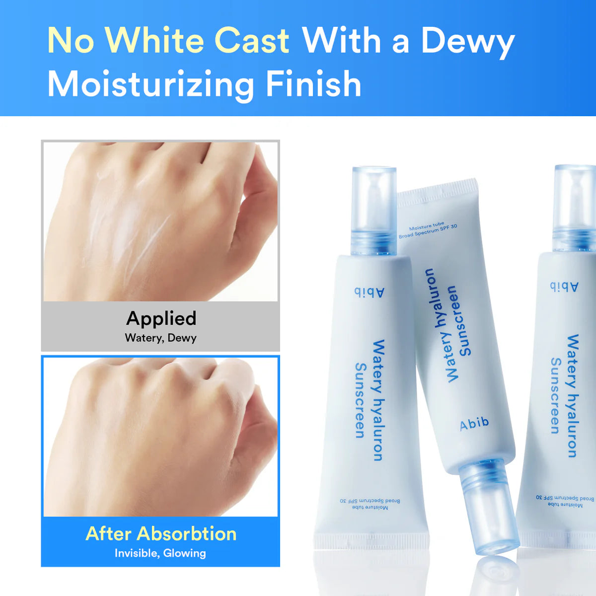 Abib Watery Hyaluron Sunscreen Moisture Tube SPF 30 Broad Spectrum 50ml 아비브 워터리 히알루론 선스크린 모이스처 튜브 SPF30 Broad Spectrum 50ml
