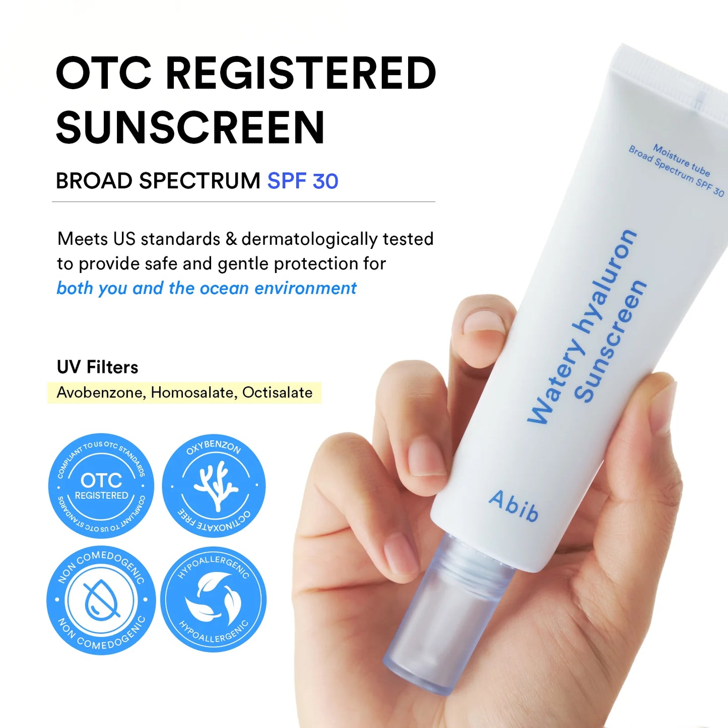 Abib Watery Hyaluron Sunscreen Moisture Tube SPF 30 Broad Spectrum 50ml 아비브 워터리 히알루론 선스크린 모이스처 튜브 SPF30 Broad Spectrum 50ml