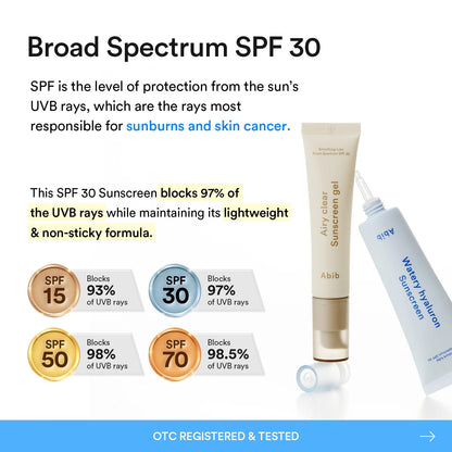 Abib Watery Hyaluron Sunscreen Moisture Tube SPF 30 Broad Spectrum 50ml 아비브 워터리 히알루론 선스크린 모이스처 튜브 SPF30 Broad Spectrum 50ml