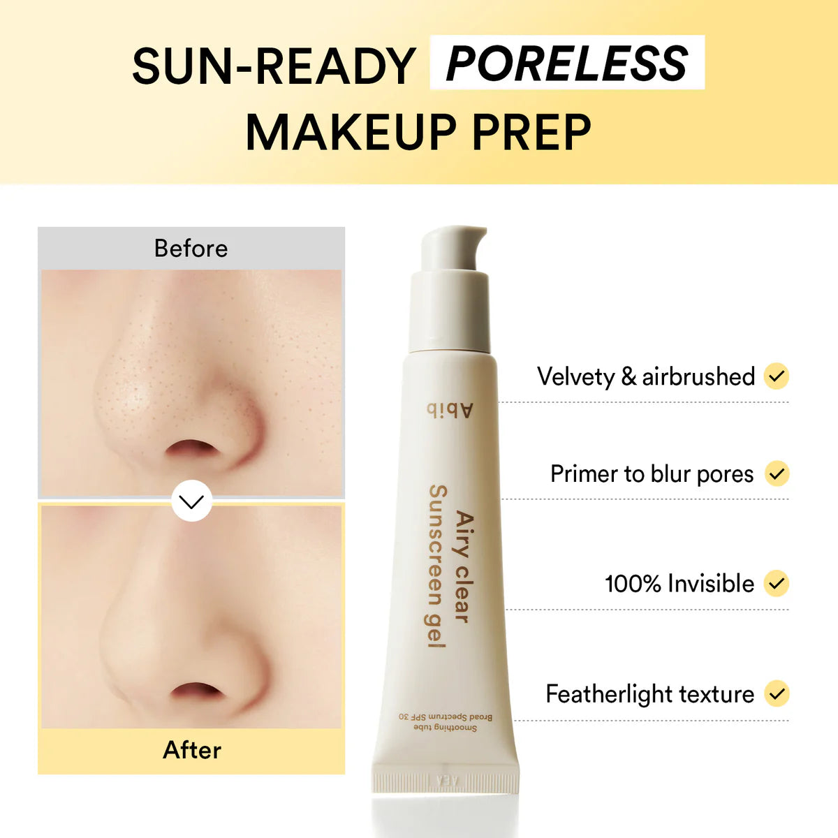 Abib Airy Clear Sunscreen Gel Smoothing Tube SPF 30 Broad Spectrum 30 mL / 1.01 fl. oz 아비브 에어리 클리어 선스크린 젤 스무딩 튜브 SPF30 Broad Spectrum 30 mL / 1.01 fl. oz