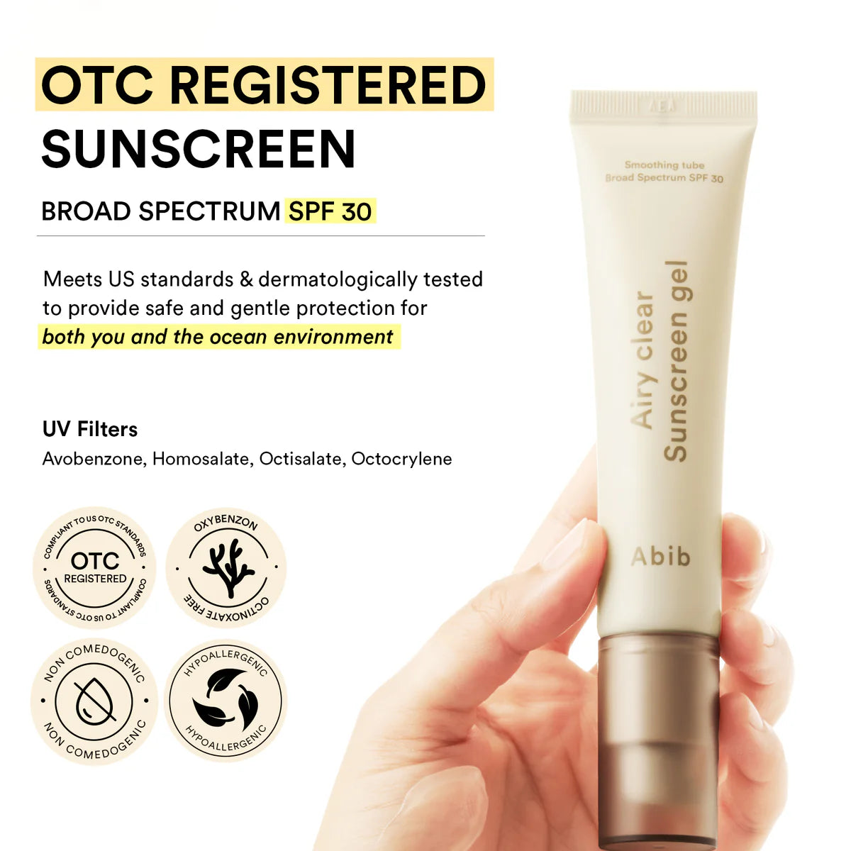 Abib Airy Clear Sunscreen Gel Smoothing Tube SPF 30 Broad Spectrum 30 mL / 1.01 fl. oz 아비브 에어리 클리어 선스크린 젤 스무딩 튜브 SPF30 Broad Spectrum 30 mL / 1.01 fl. oz