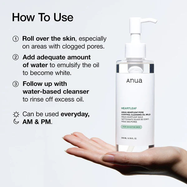 ANUA Heartleaf Pore Cleansing Oil Mild 200ml 아누아 어성초 포어 컨트롤 클렌징오일 마일드 200ml
