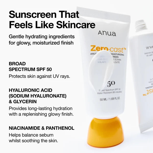 ANUA Zero-Cast Moisturizing Finish Sunscreen SPF 50 50mL 아누아 제로캐스트 데일리 투명 수분 선크림 SPF 50 50mL