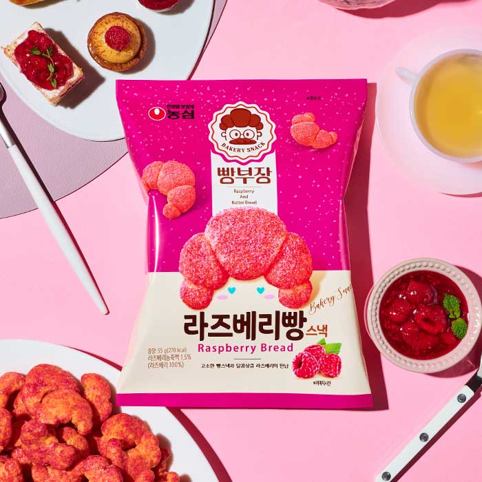 [PACK OF 3] NONGSHIM RASPBERRY BREAD BAKERY SNACK 55g 농심 빵부장 라즈베리빵 스낵 55g